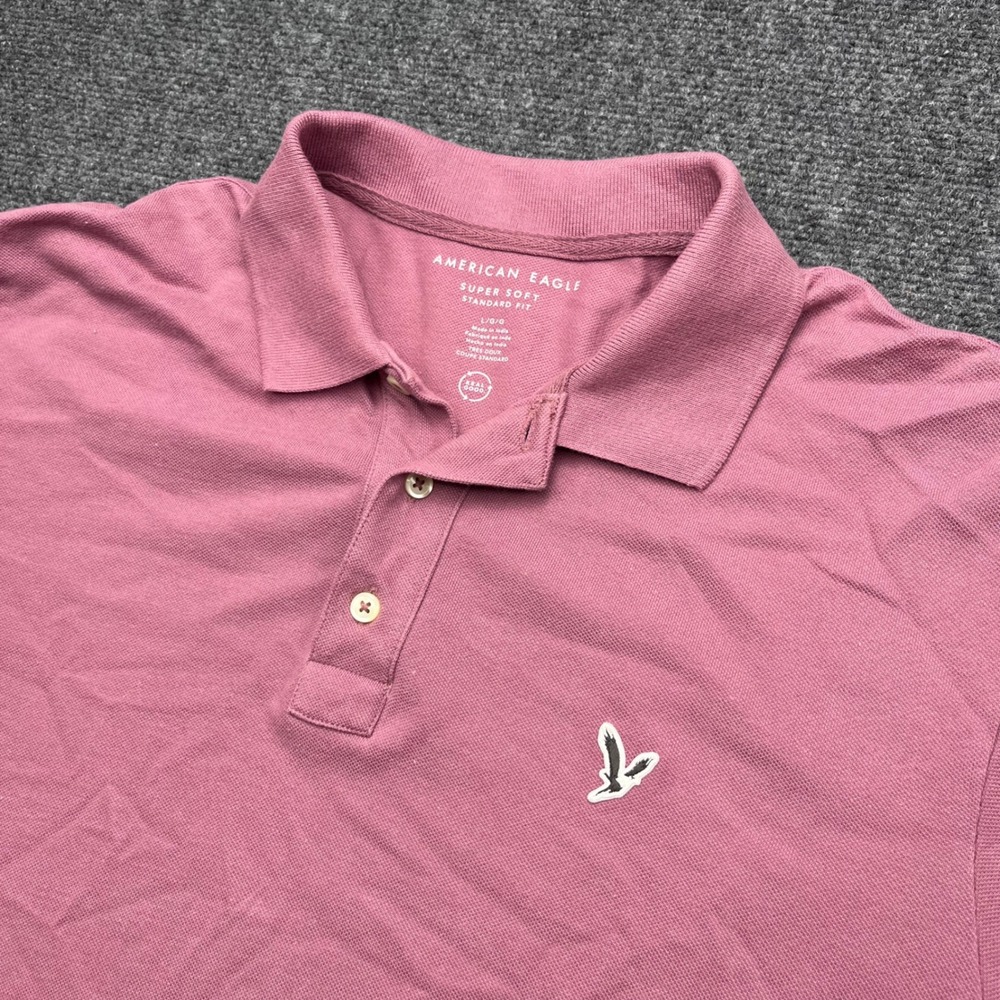 American Eagle Super Soft Pique Solid Pink Short Sleeve Polo Shirt